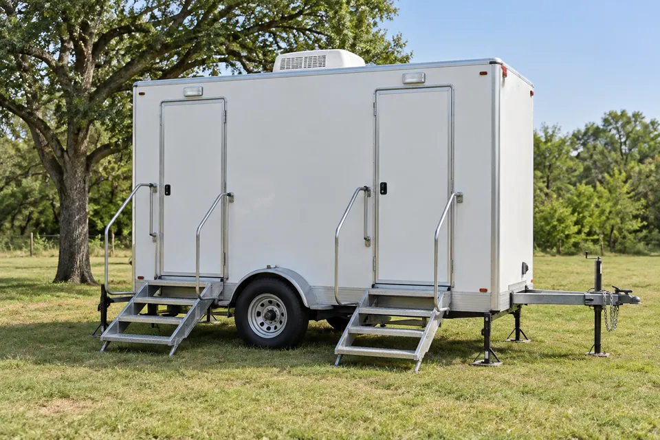 Restroom trailer with external entry steps